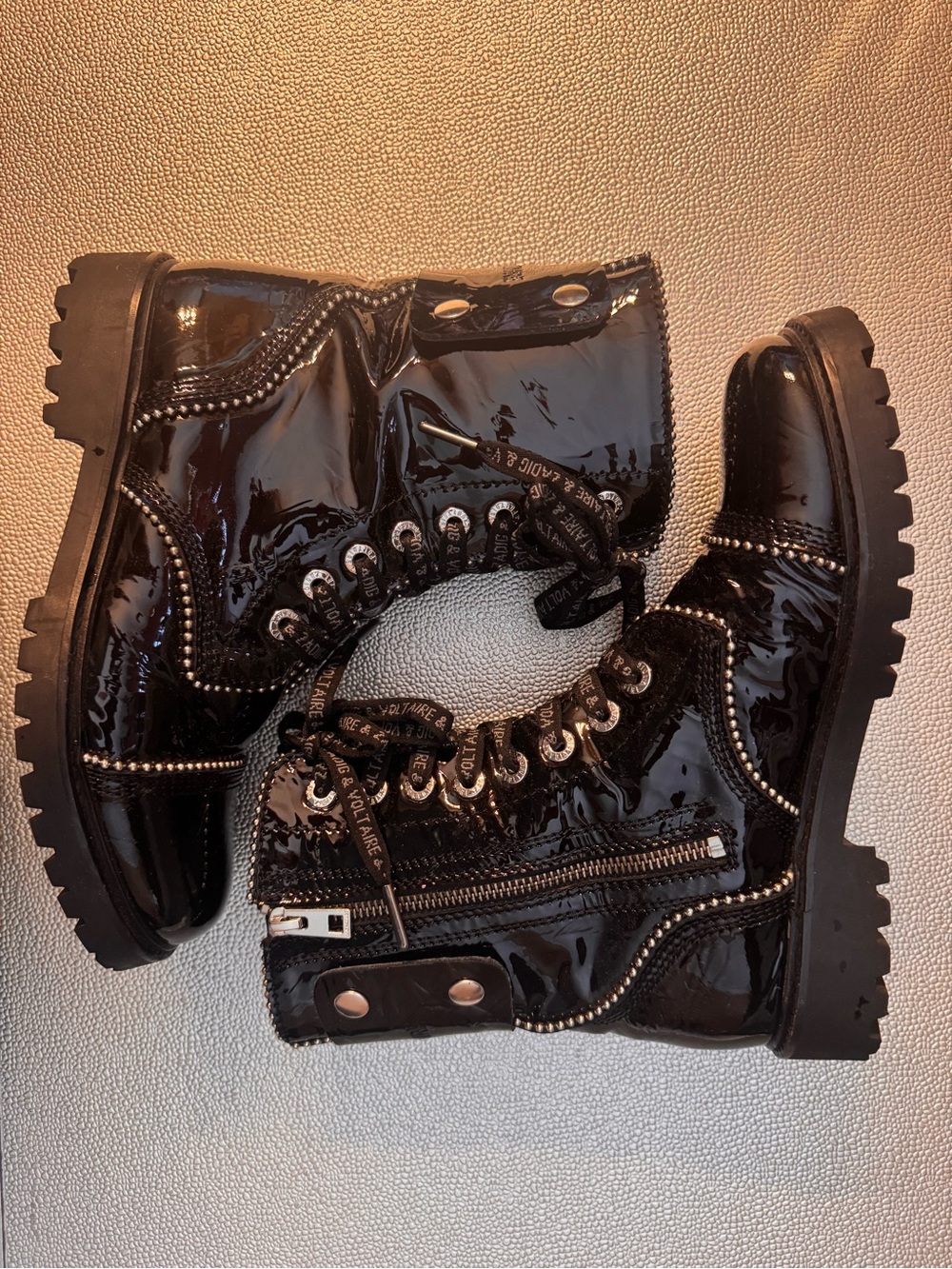 Zadig & Voltaire women's black leather Joe Wrinkle Studs Ankle Boots - Picture 6 of 16